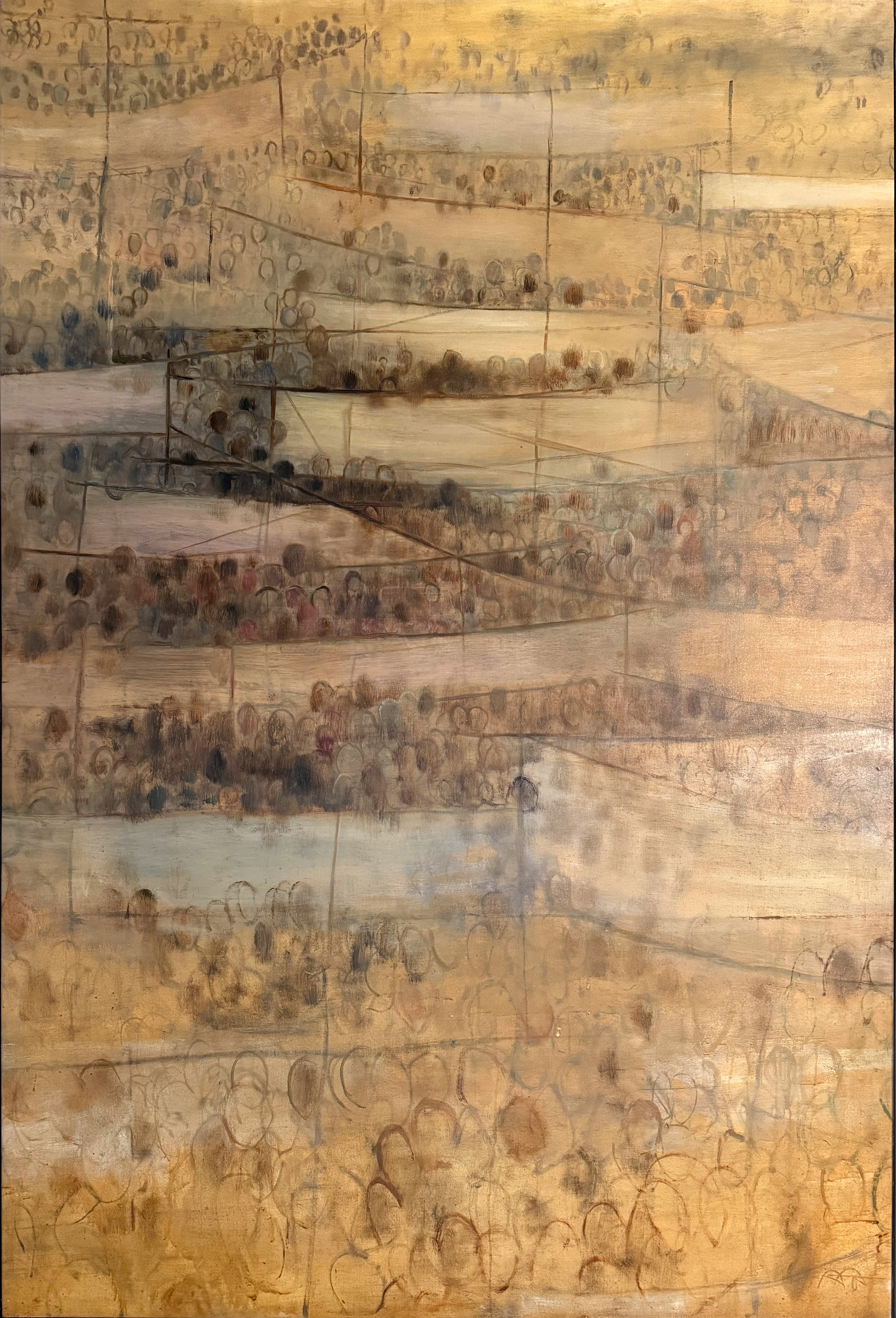 Aram Alecian, Manifestation 4, huile sur toile, 1985, 130×195 cm